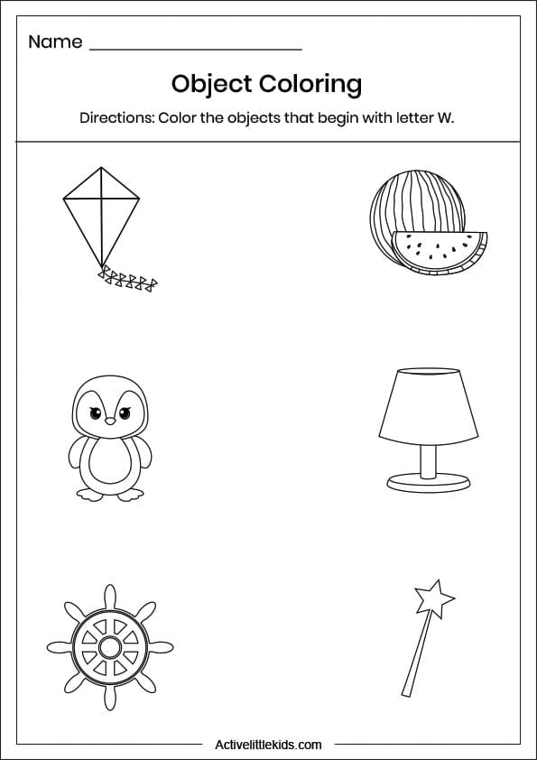 letter w object coloring worksheet