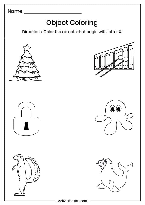 letter x object coloring worksheet