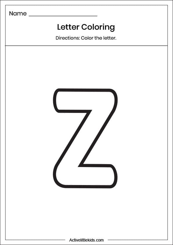 letter z coloring worksheet