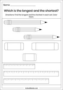 Long and short worksheet for preschool - Active Little Kids