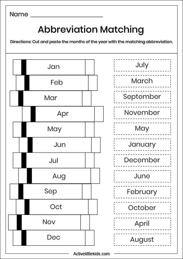 matching abbreviation months of the year