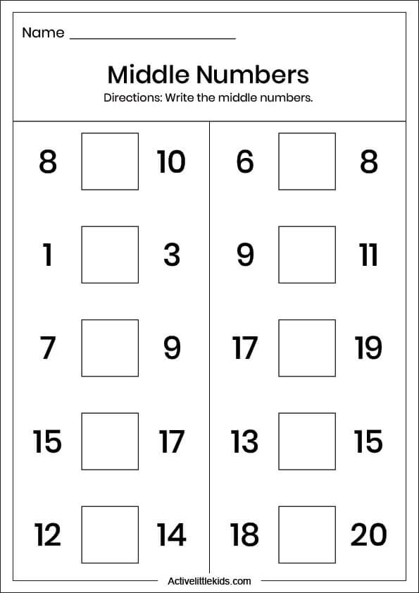 middle numbers worksheet