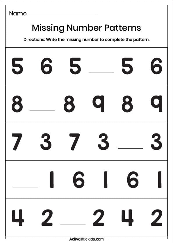 missing number pattern worksheet