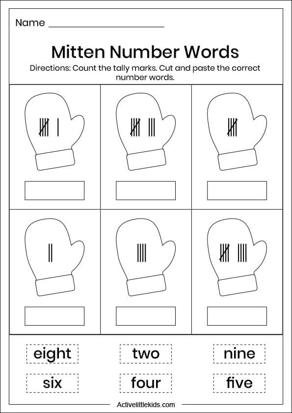 mitten number words worksheet