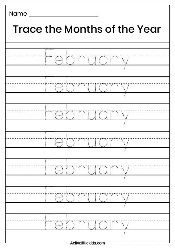 months of the year tracing worksheet
