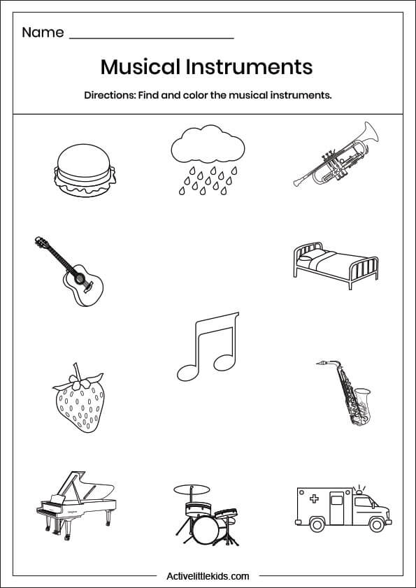 musical instruments worksheet