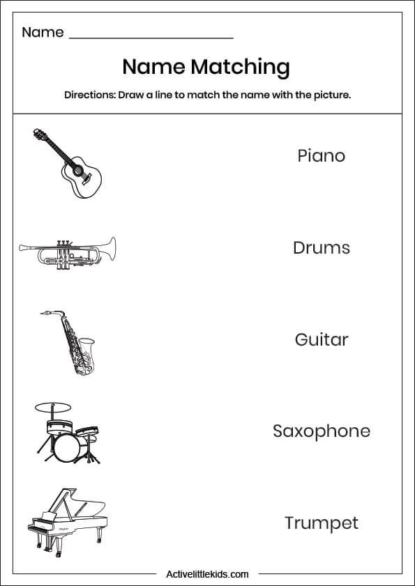 name matching music worksheet