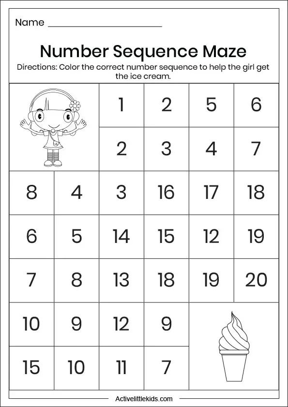 number sequence maze worksheet