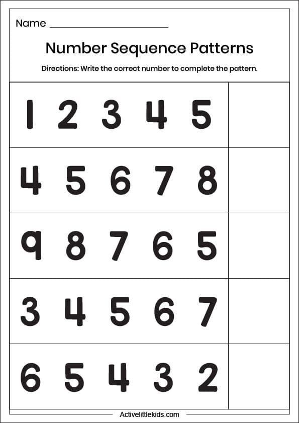 number sequence pattern worksheet