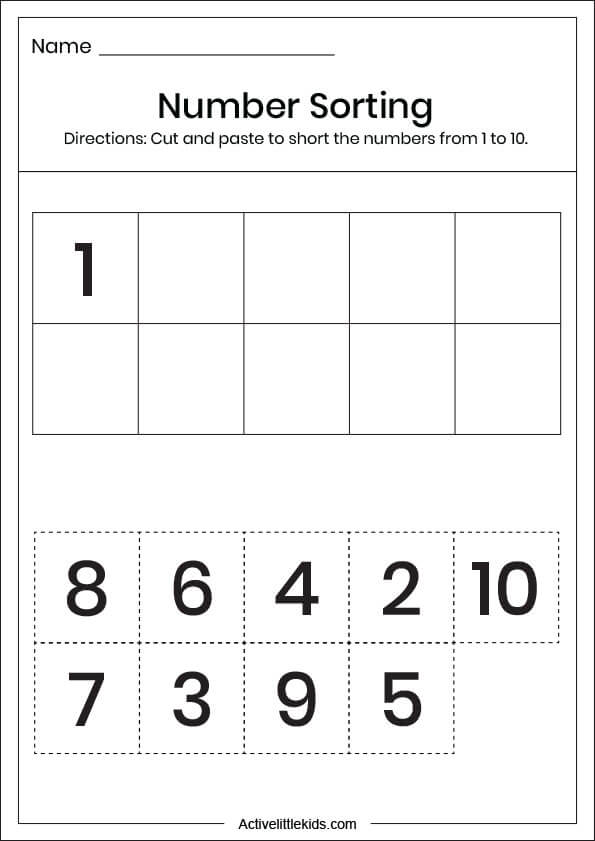 number sorting worksheet