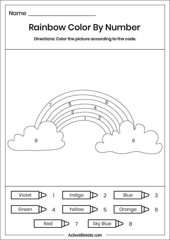 rainbow color by number worksheet