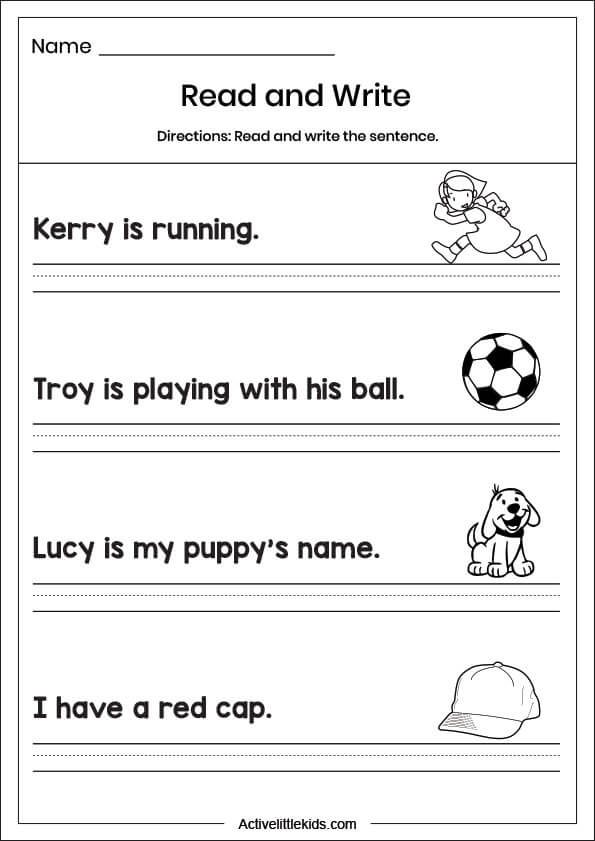 Free Kindergarten Writing Sentences Worksheets - Active Little Kids