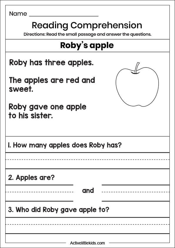 robys apple reading comprehension worksheet