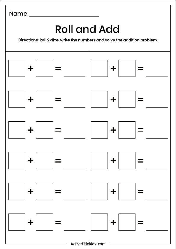 roll and add worksheet