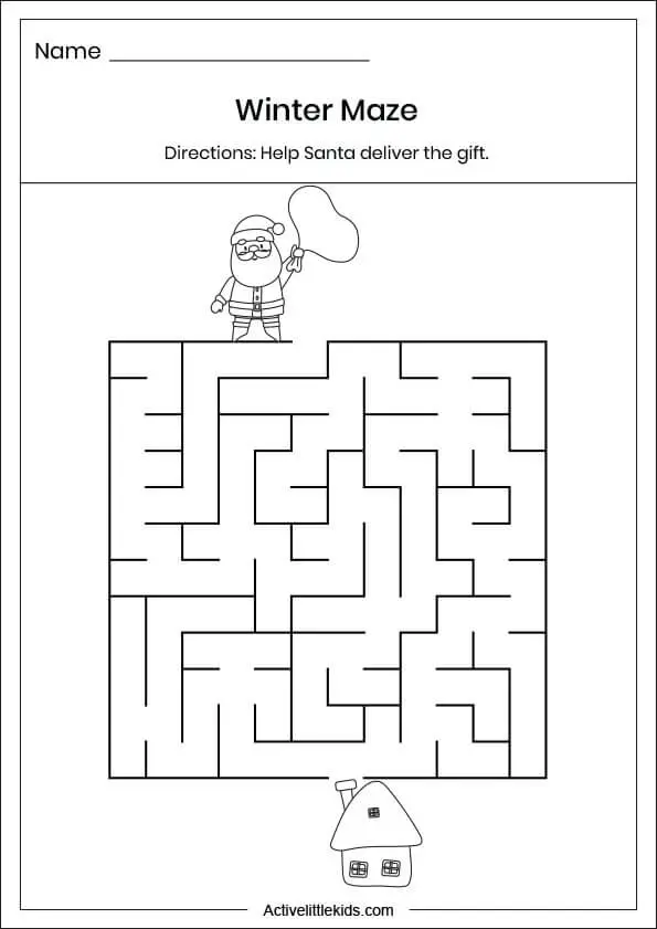 santa claus maze worksheet