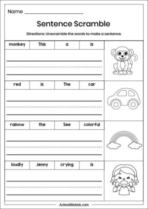 Free Kindergarten Writing Sentences Worksheets - Active Little Kids