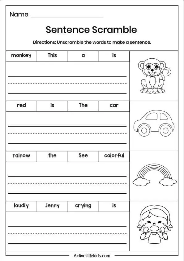 sentence scramble worksheet