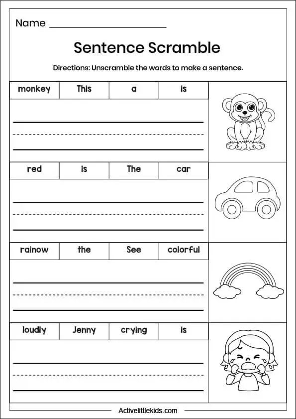 Free Kindergarten Writing Sentences Worksheets - Active Little Kids