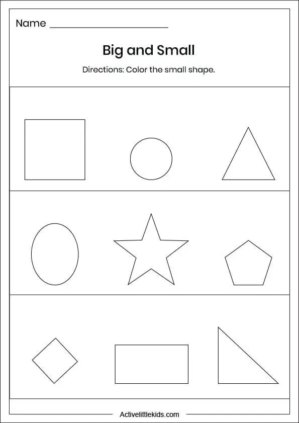 shape big and small worksheets