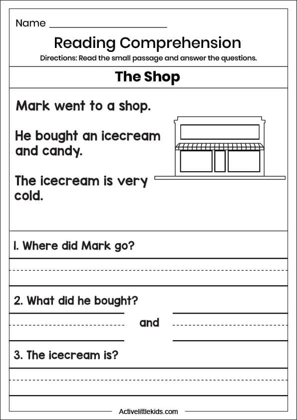 shop reading comprehension worksheet