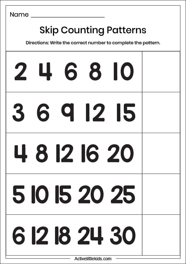 skip counting pattern worksheet