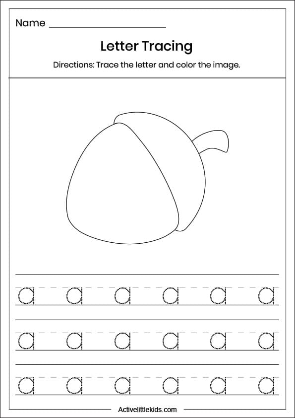 small letter a tracing worksheet