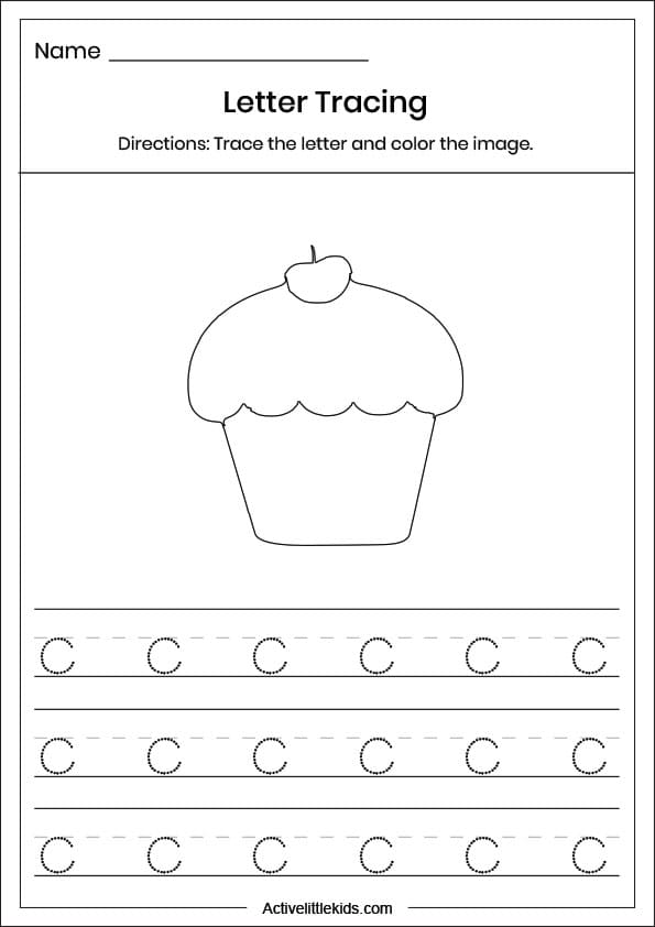 small letter c tracing worksheet