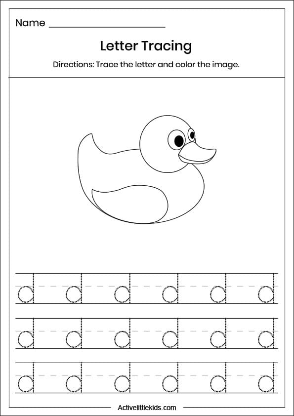 small letter d tracing worksheet