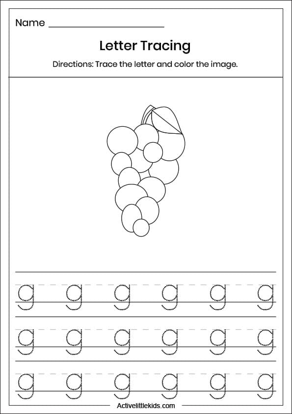 small letter g tracing worksheet
