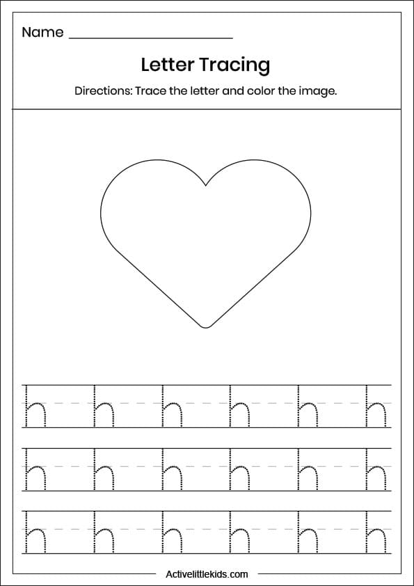 small letter h tracing worksheet