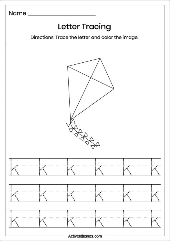 small letter k tracing worksheet