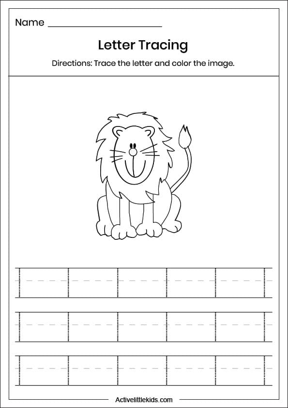 small letter l tracing worksheet