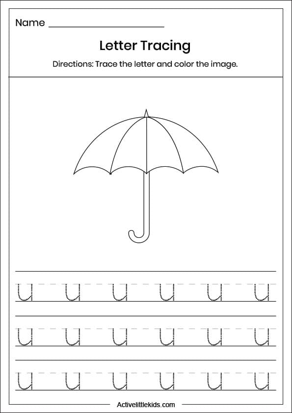 small letter u tracing worksheet
