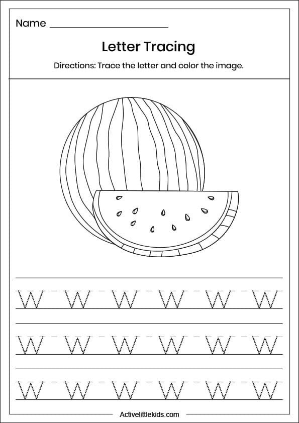 small letter w tracing worksheet