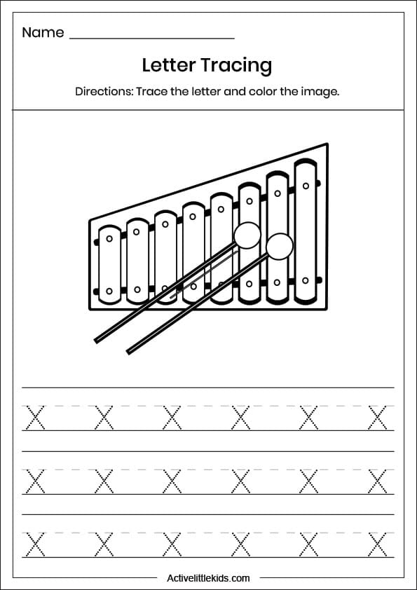small letter x tracing worksheet
