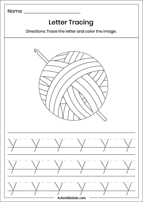 small letter y tracing worksheet