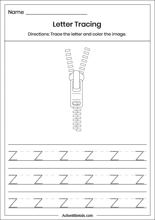 small letter z tracing worksheet