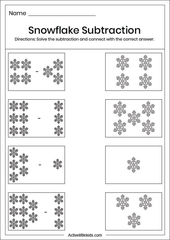snowflake subtraction worksheet