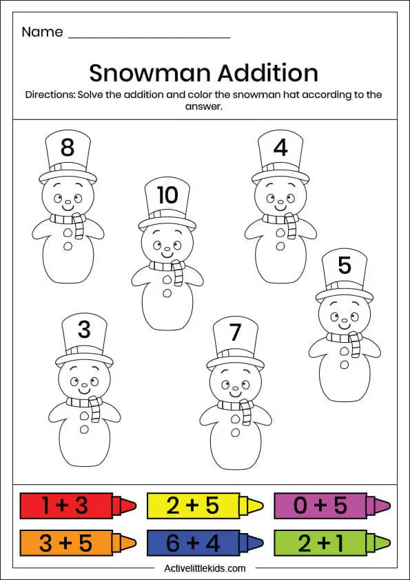 snowman addition worksheet