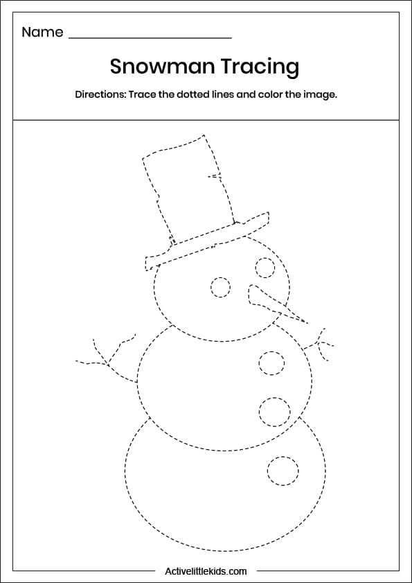 snowman tracing worksheet