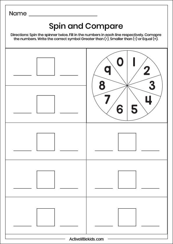 spin and compare worksheet
