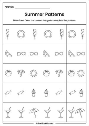 Free Kindergarten Pattern Worksheets - Active Little Kids