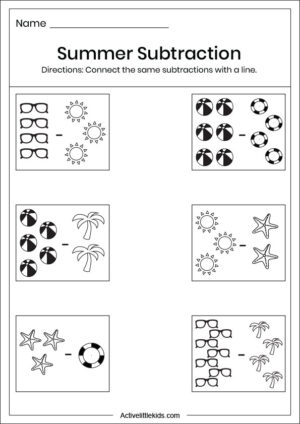 summer subtraction worksheets for kindergarten active little kids