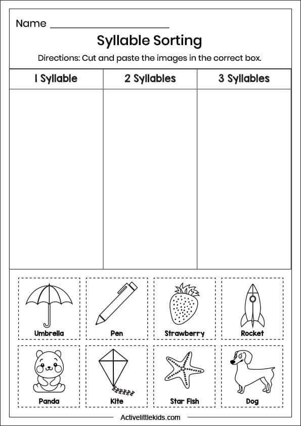 syllable shorting worksheet