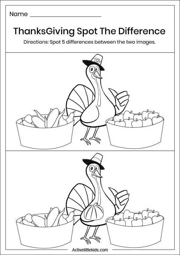 thanksgiving spot the difference worksheet