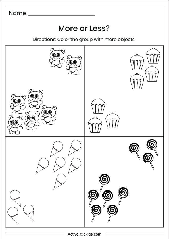 toy dessert more or less worksheets