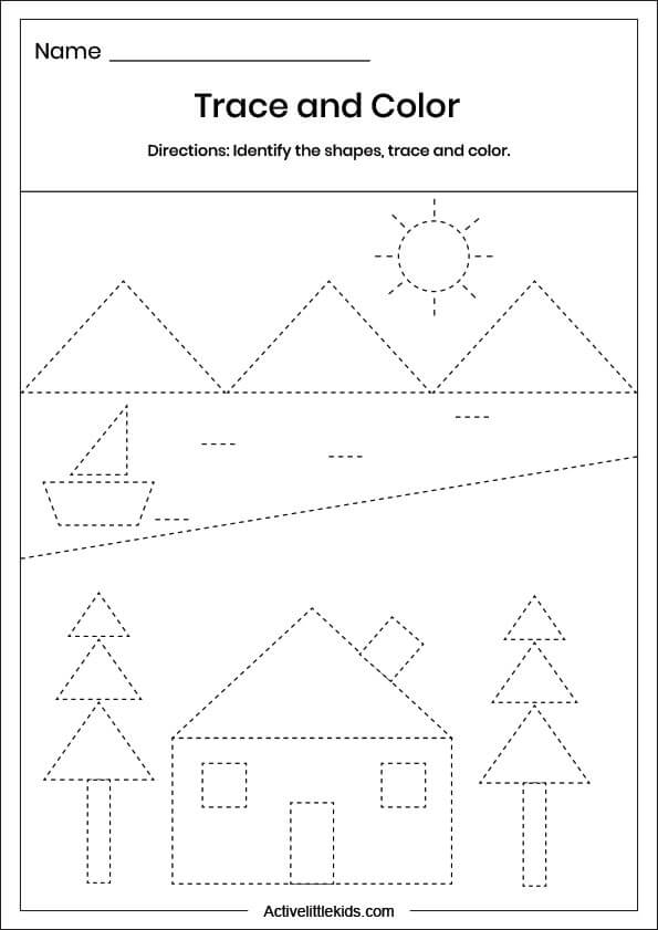 trace and color shape worksheet