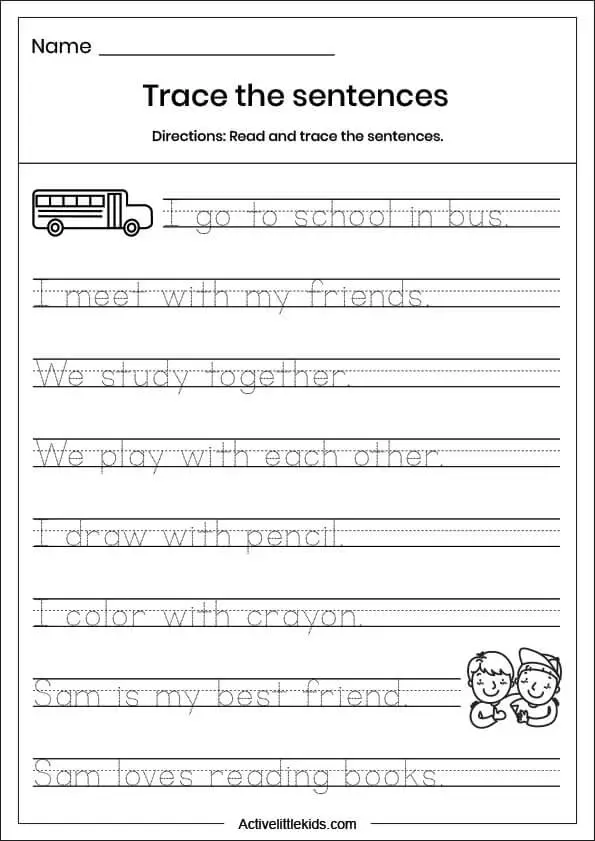 trace the sentence worksheet