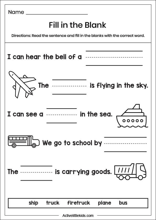 transport writing worksheets