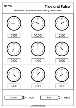 Free Clock Worksheets for Kindergarten - Active Little Kids